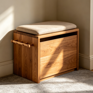 Wooden Shoe Cabinet with Seating Cushion and Hangers