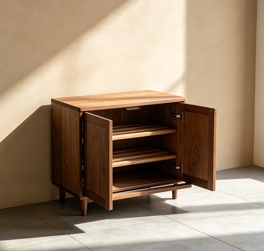 Compact Shoe Cabinet with Two Drop-Down Fronts